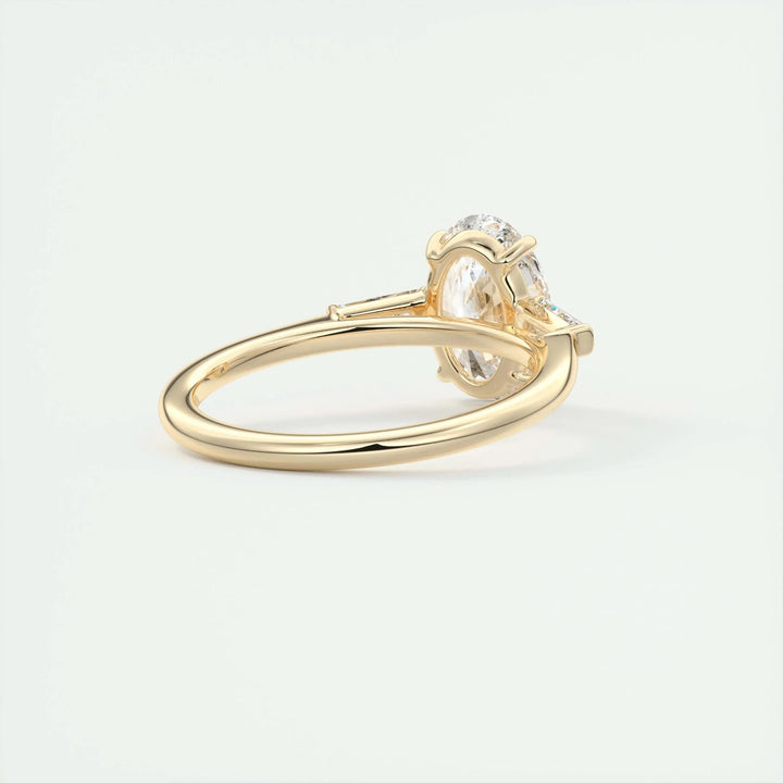 Oval cut three stone engagement ring with IGI certified center diamond