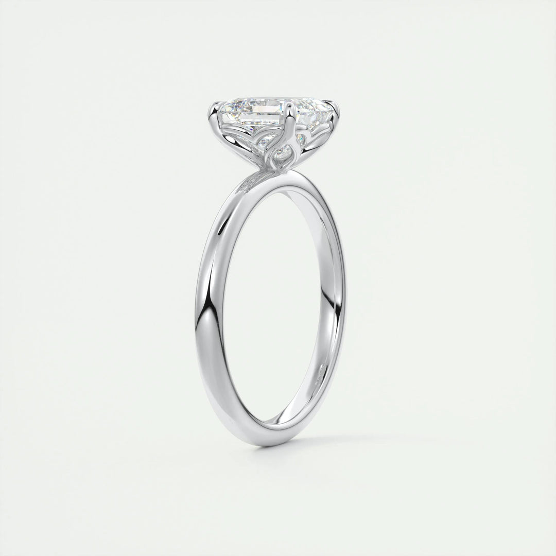 Asscher cut engagement ring side view showing band detail