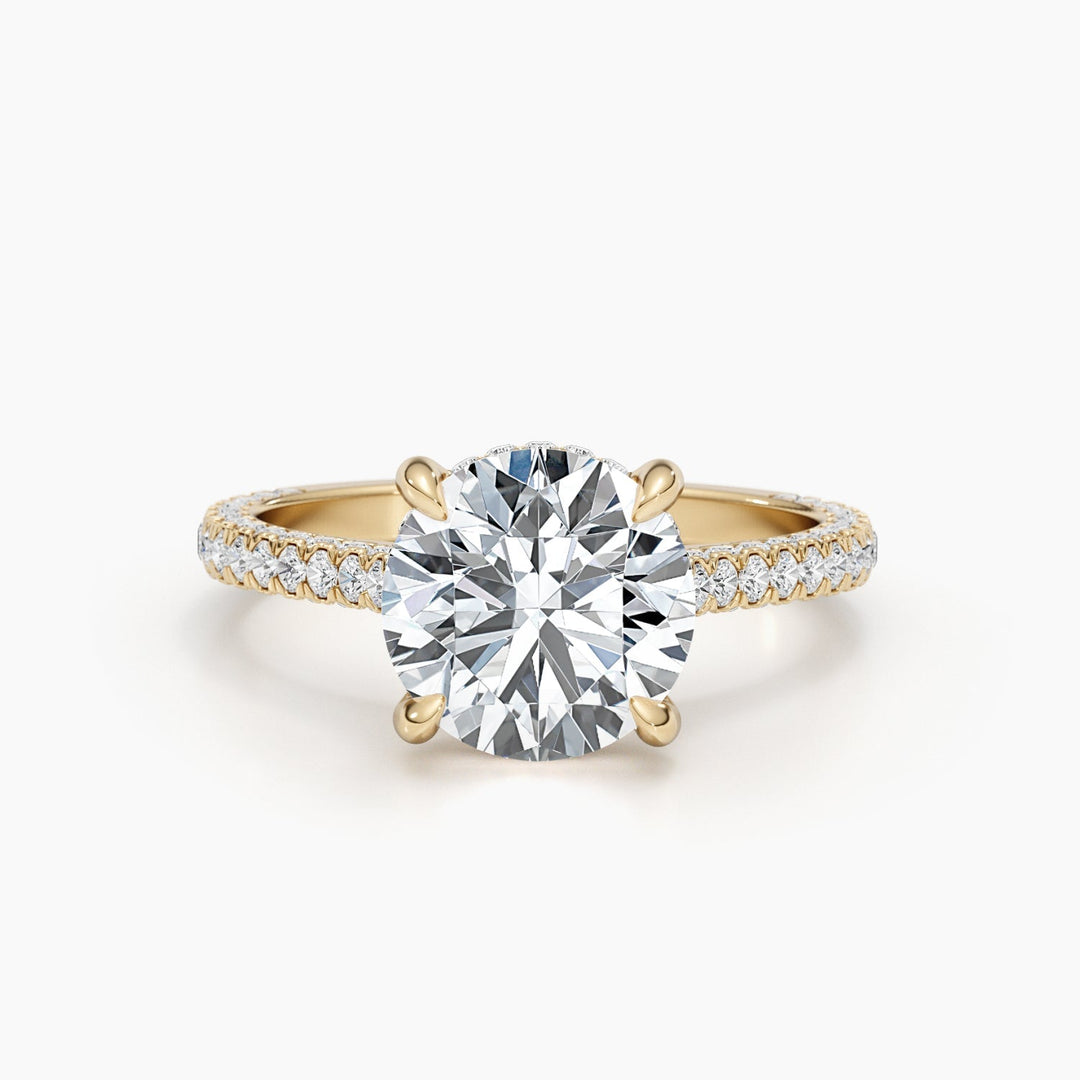 Round hidden halo engagement ring with brilliant diamond sparkle