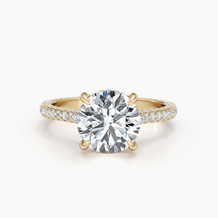 Round hidden halo engagement ring with brilliant diamond sparkle