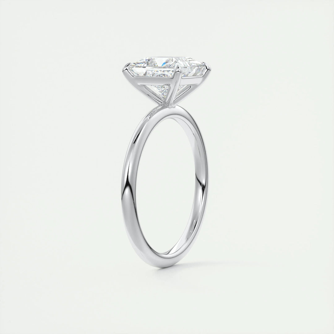 Princess solitaire lab grown diamond ring side profile in gold setting