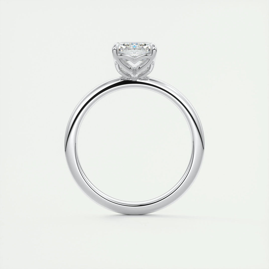 Profile view of emerald cut solitaire engagement ring band