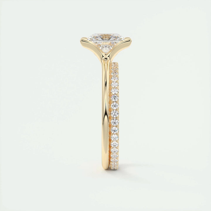 Fine craftsmanship detail on princess solitaire engagement ring