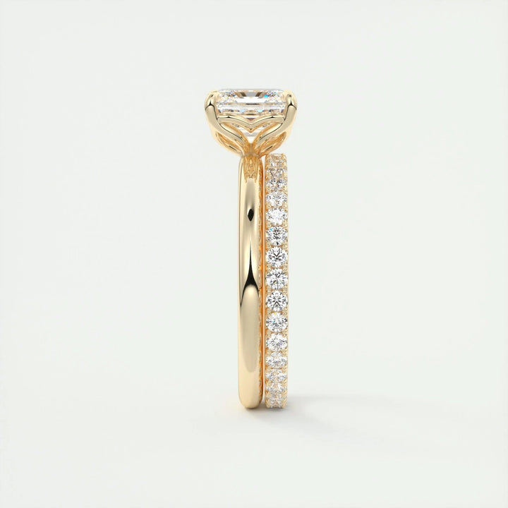 Angled view of asscher cut diamond in solitaire setting