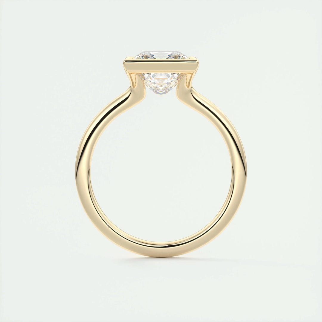 Princess solitaire engagement ring photographed in natural light