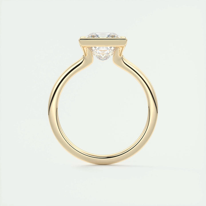 Princess solitaire engagement ring photographed in natural light