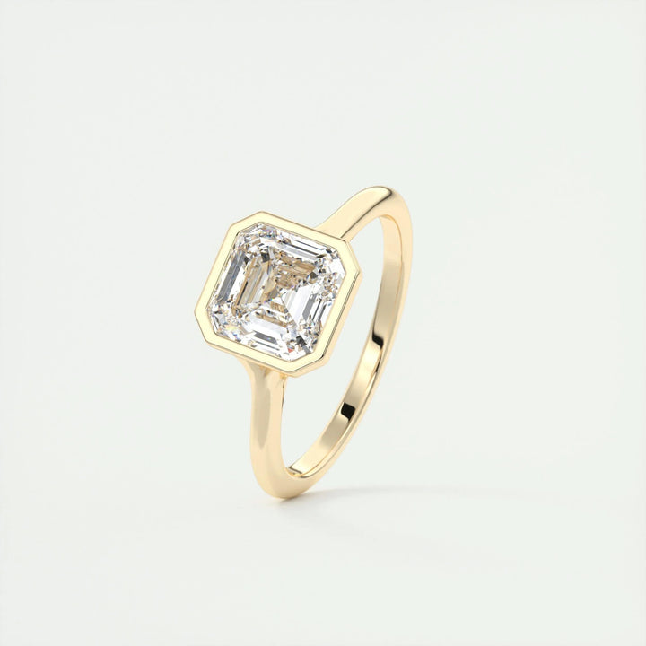 Unboxing view of asscher cut bezel diamond engagement ring