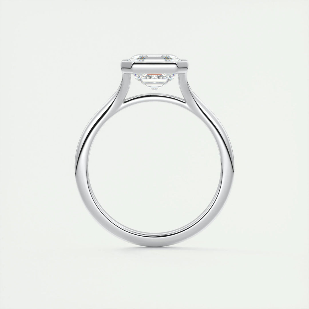 Asscher bezel diamond ring presented in signature gift packaging