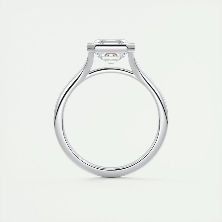 Asscher bezel diamond ring presented in signature gift packaging