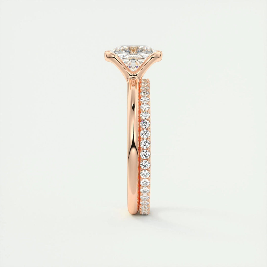 Side angle of cushion solitaire diamond engagement ring