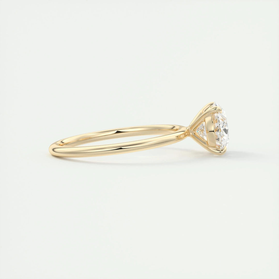 Oval east west diamond ring displayed on jewelry stand