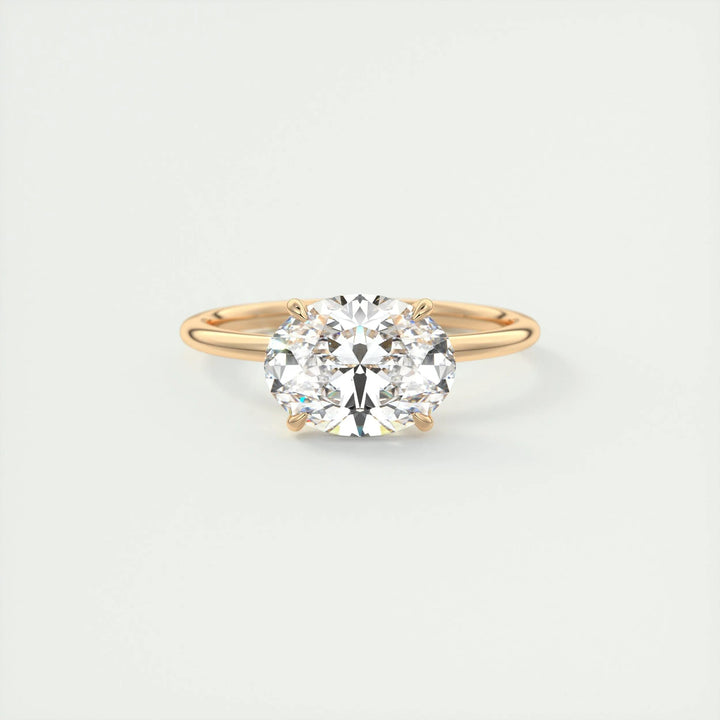 Macro shot of oval cut diamond facets in east west ring setting