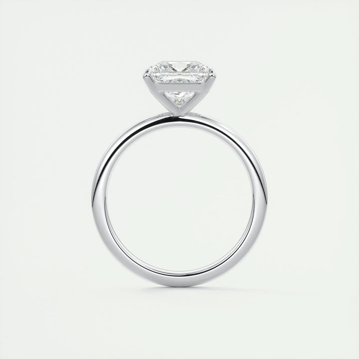 Princess cut engagement ring side view showing band detail