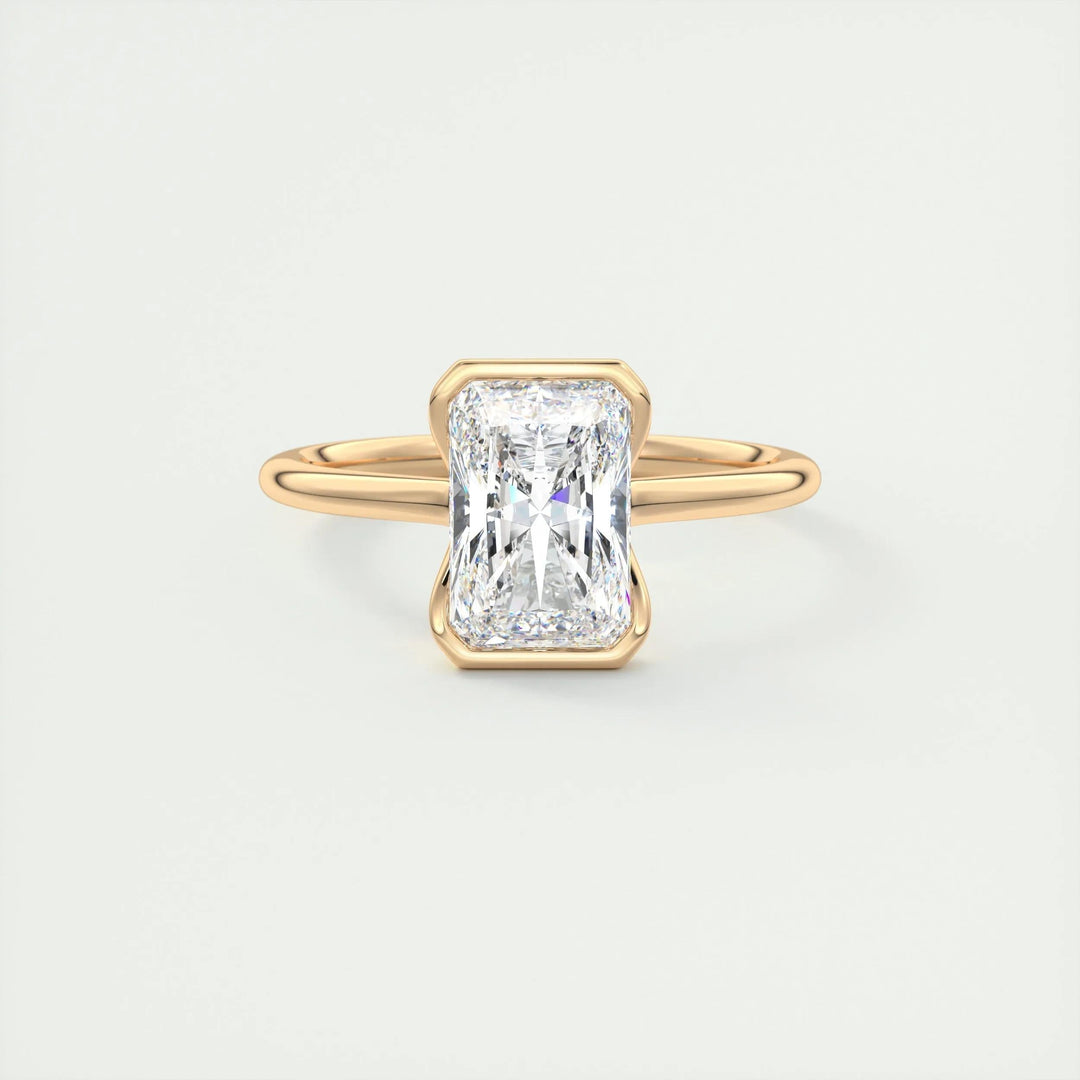 Profile view of radiant cut solitaire engagement ring band
