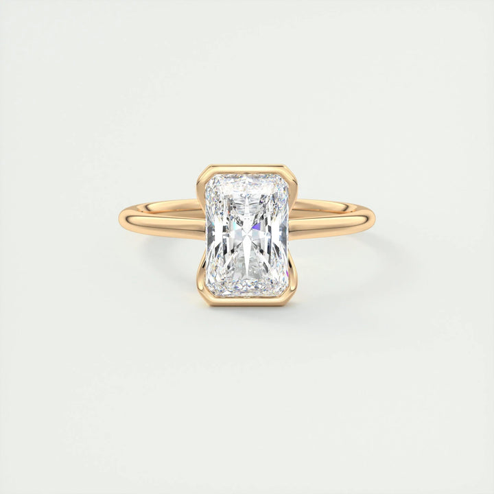Profile view of radiant cut solitaire engagement ring band
