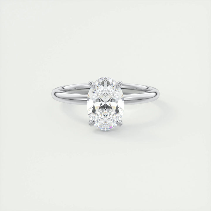 Side angle of oval solitaire diamond engagement ring