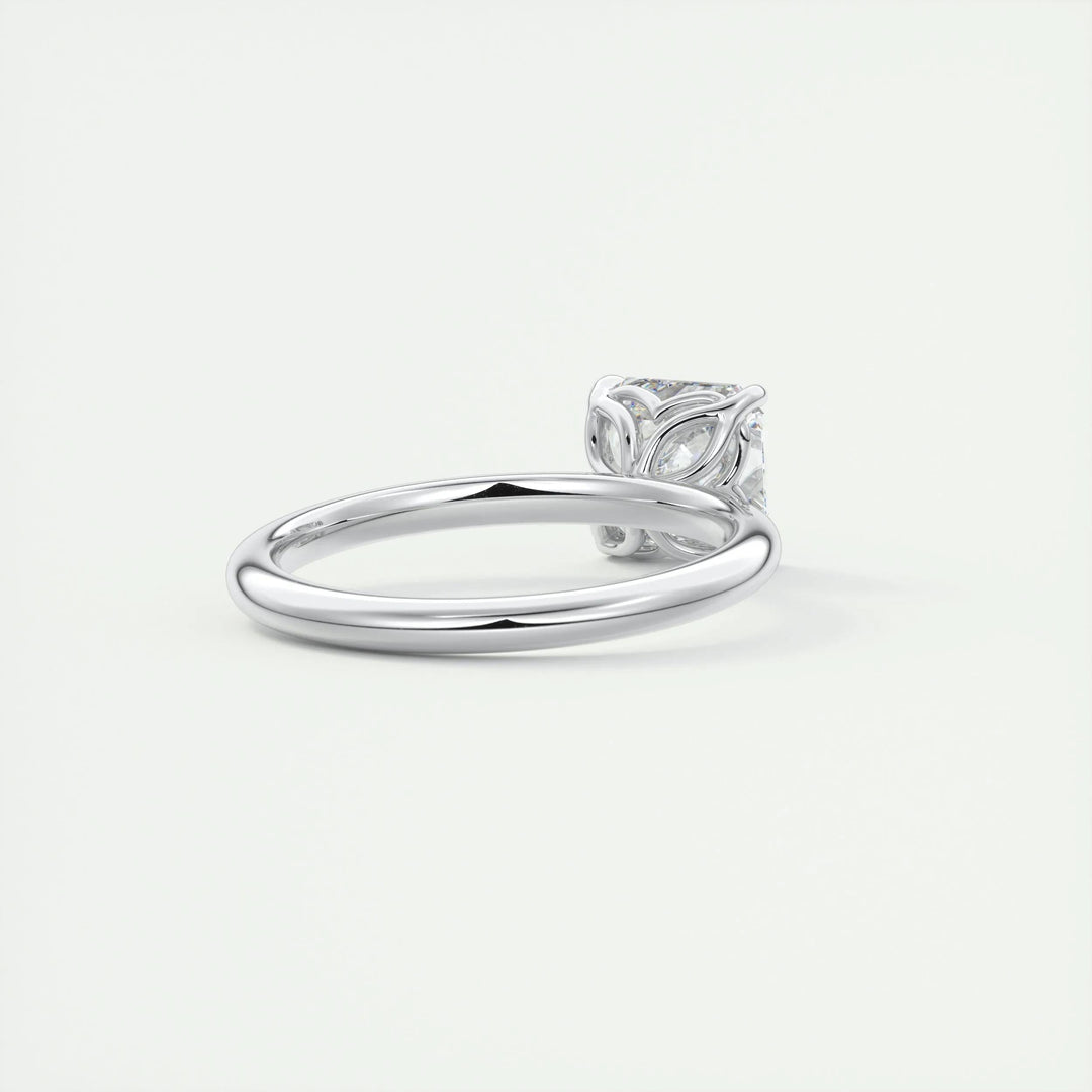 Detailed close-up of asscher solitaire diamond engagement ring
