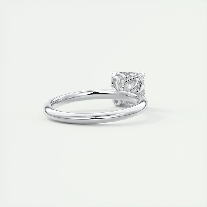 Detailed close-up of asscher solitaire diamond engagement ring