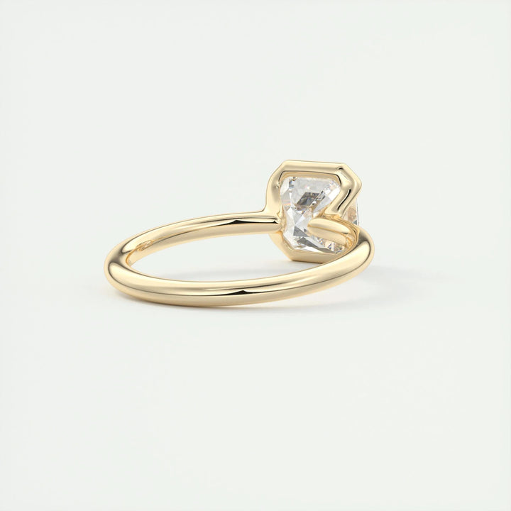 Asscher solitaire engagement ring shown on hand for true-to-life sizing