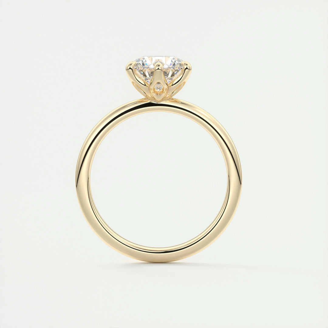 Profile view of round cut solitaire engagement ring band