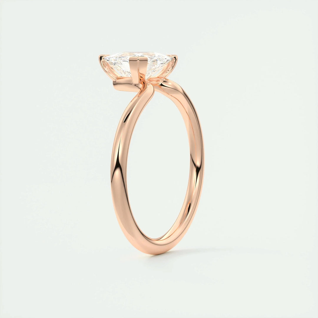 Trillion solitaire engagement ring photographed in natural light