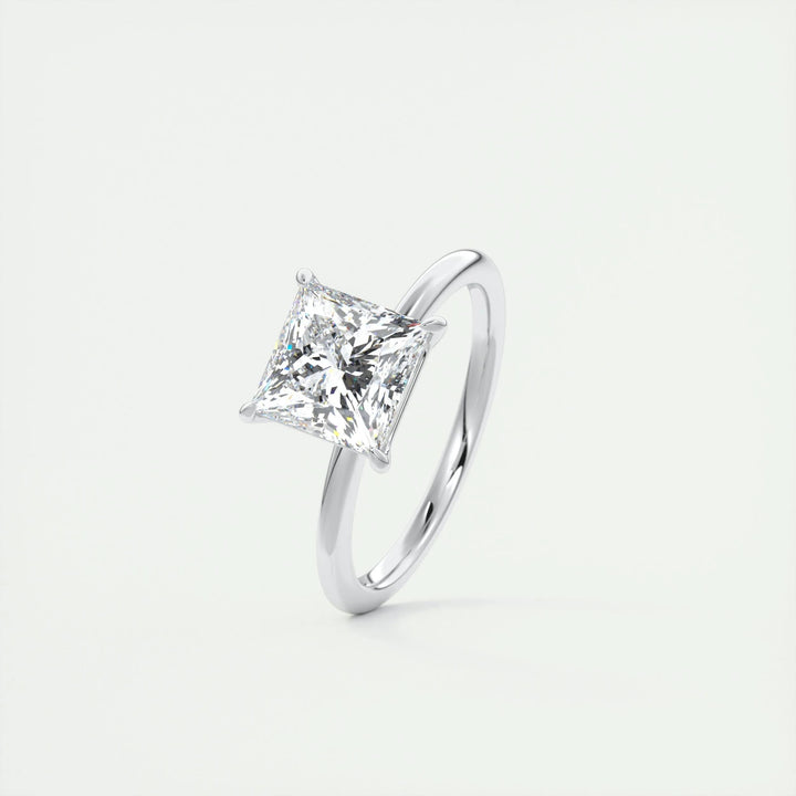 Macro shot of princess cut diamond facets in solitaire ring setting