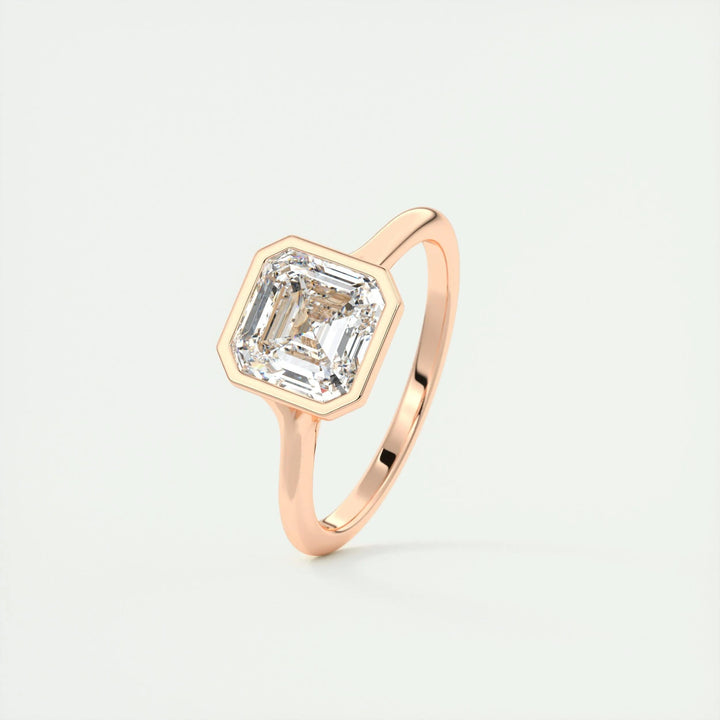 Top-down view of asscher cut bezel engagement ring