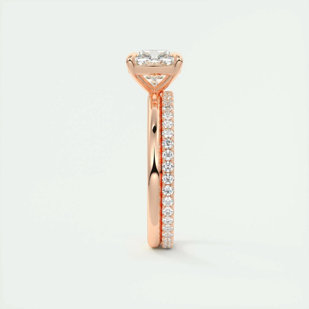 Cushion solitaire engagement ring photographed in natural light