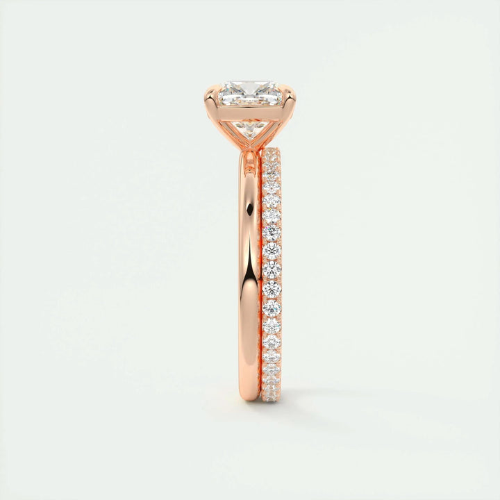 Cushion solitaire engagement ring photographed in natural light