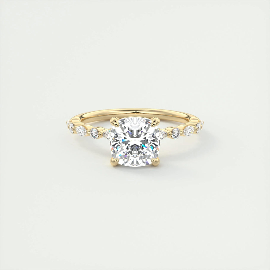 Top-down view of cushion cut solitaire engagement ring