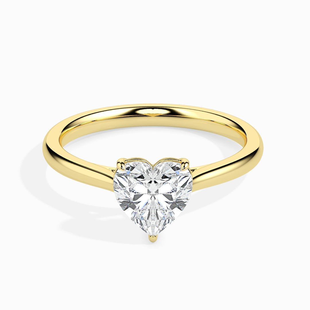 Detailed close-up of heart solitaire diamond engagement ring