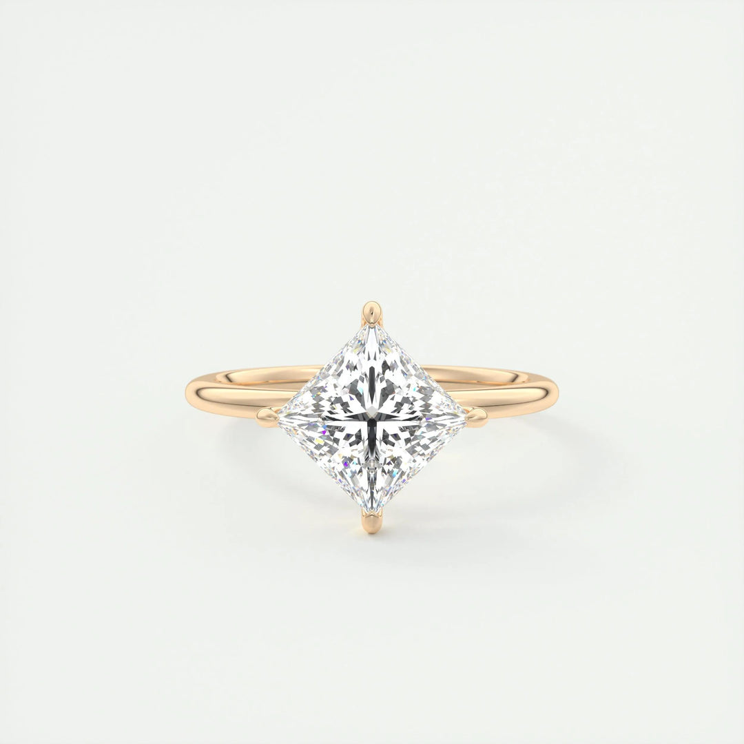 Princess solitaire engagement ring shown on hand for true-to-life sizing