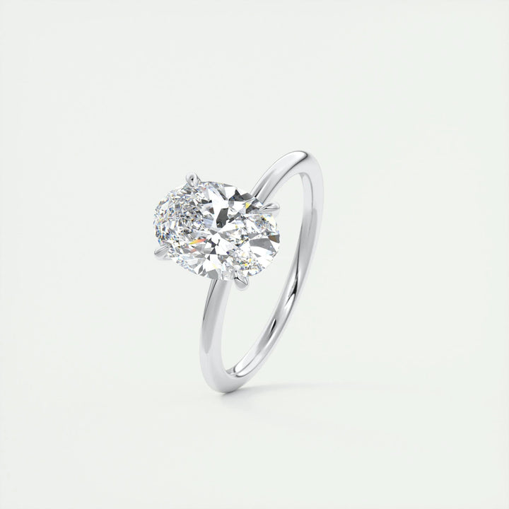 Profile view of oval cut solitaire engagement ring band