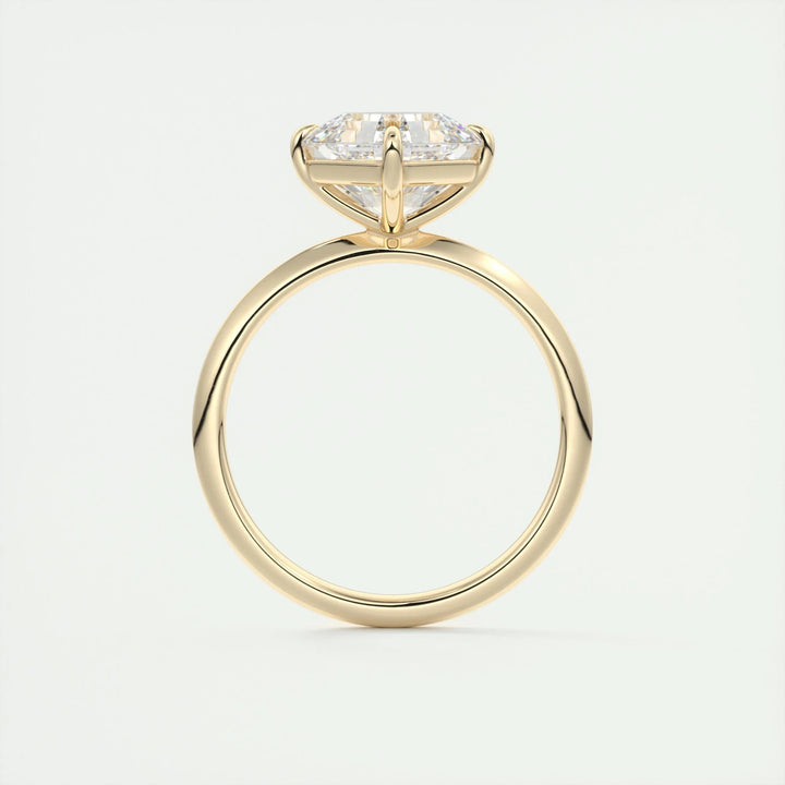 Asscher cut solitaire engagement ring shown in real-life wear