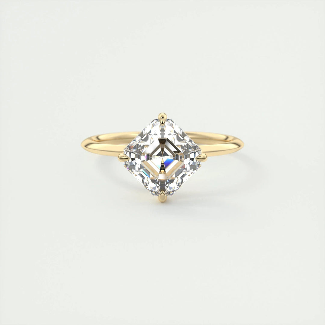 Side angle of asscher solitaire diamond engagement ring