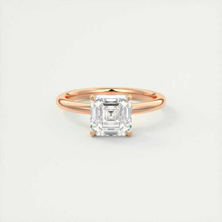 Asscher solitaire engagement ring viewed from the side