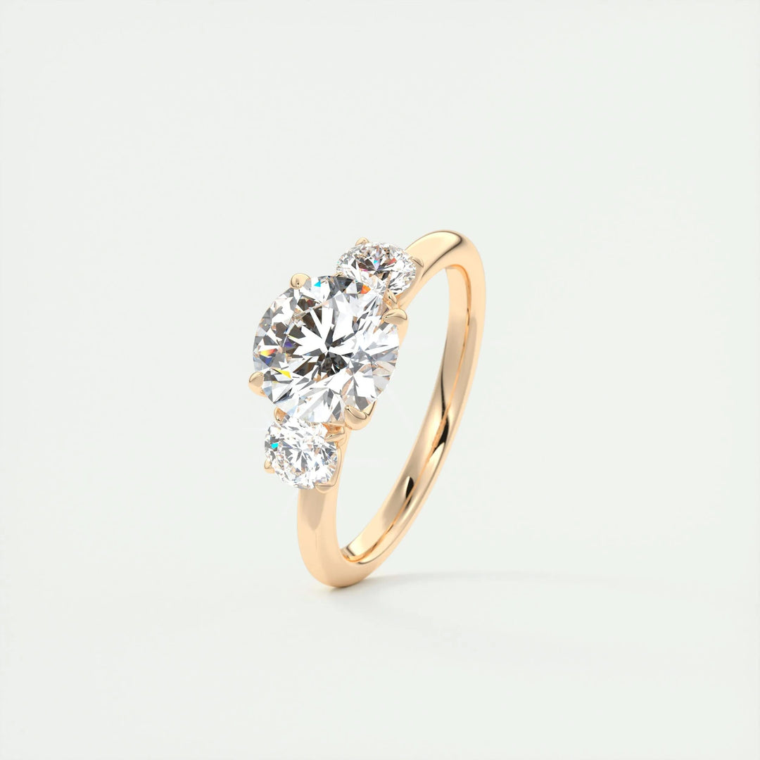 Round cut three stone engagement ring with IGI certified center diamond