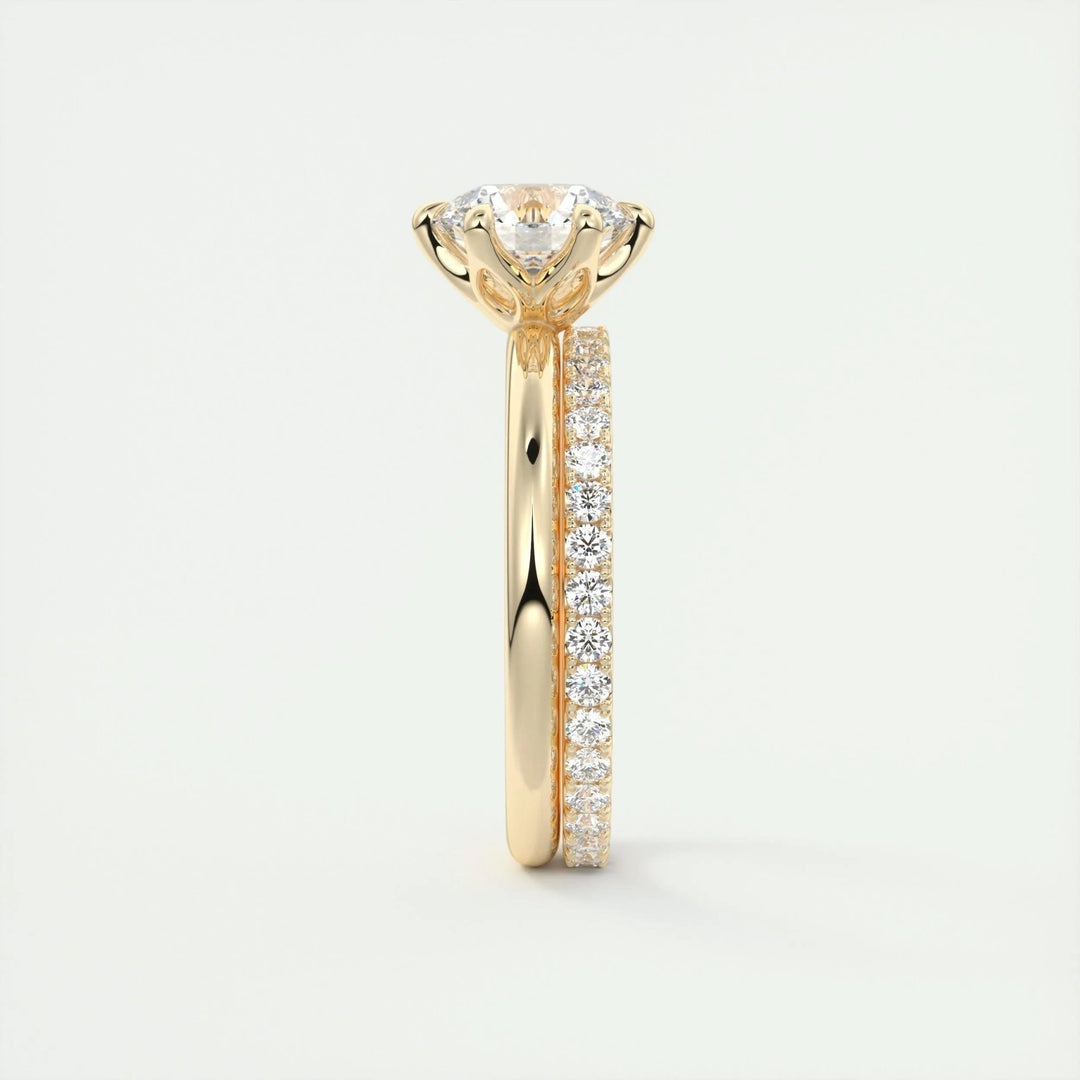 Round cut engagement ring side view showing band detail