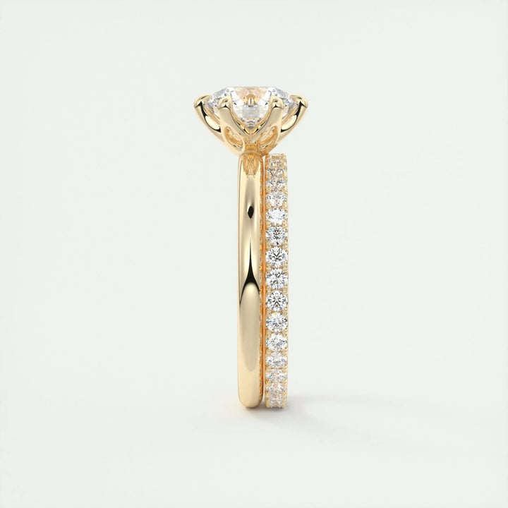 Round cut engagement ring side view showing band detail