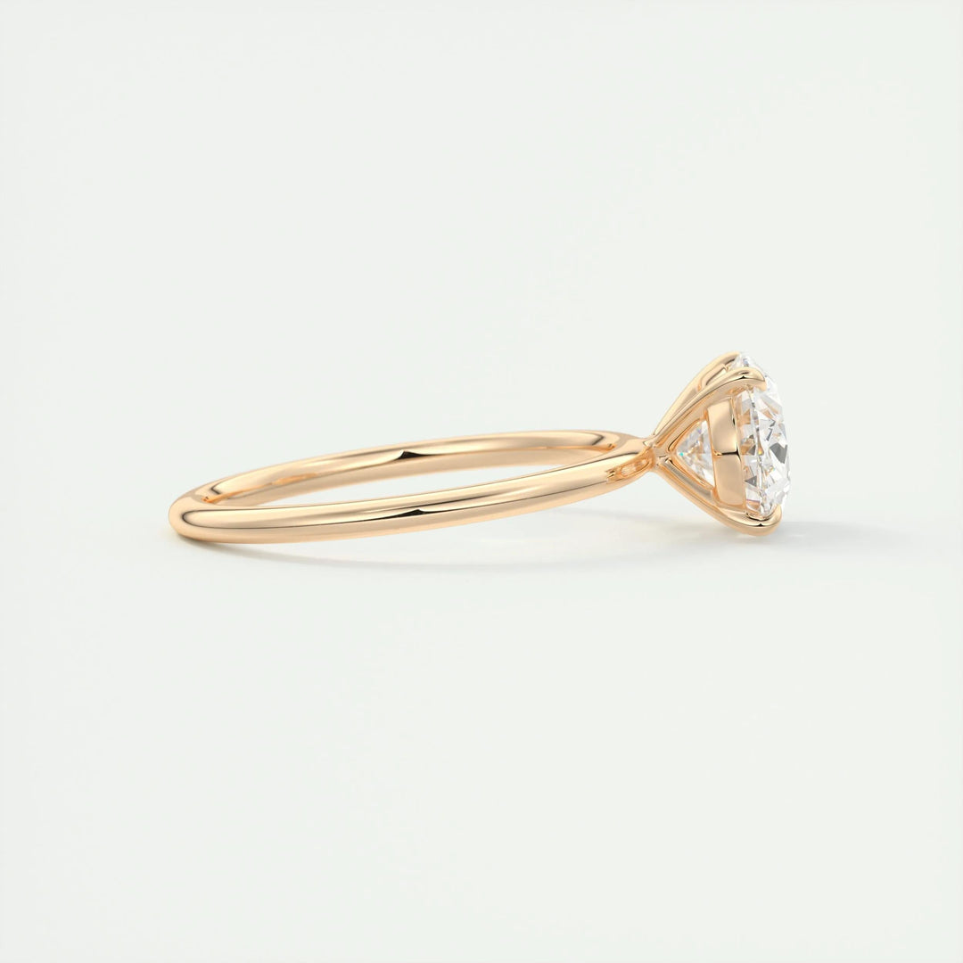 Detailed close-up of oval east west diamond engagement ring