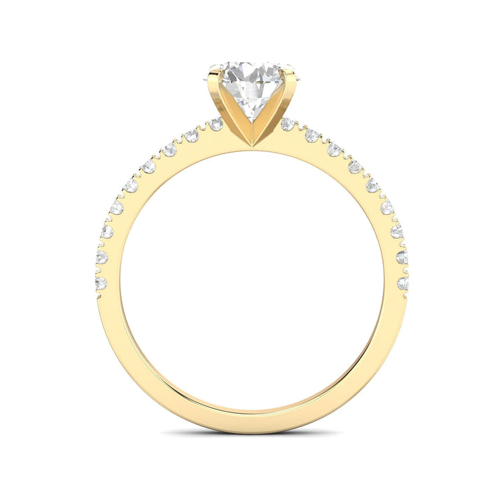 Round pave engagement ring close-up highlighting diamond sparkle