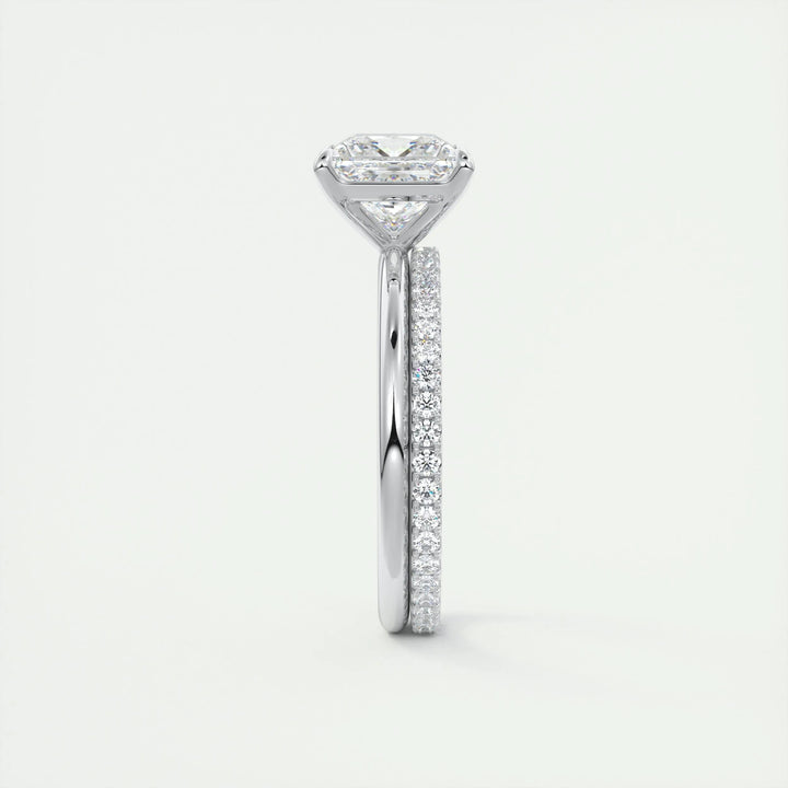 Detailed close-up of princess solitaire diamond engagement ring