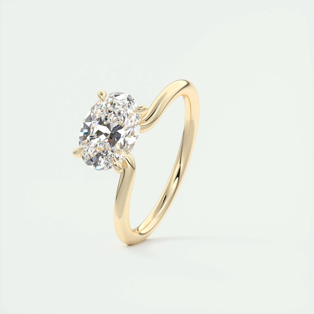 Oval east west engagement ring close-up highlighting diamond sparkle