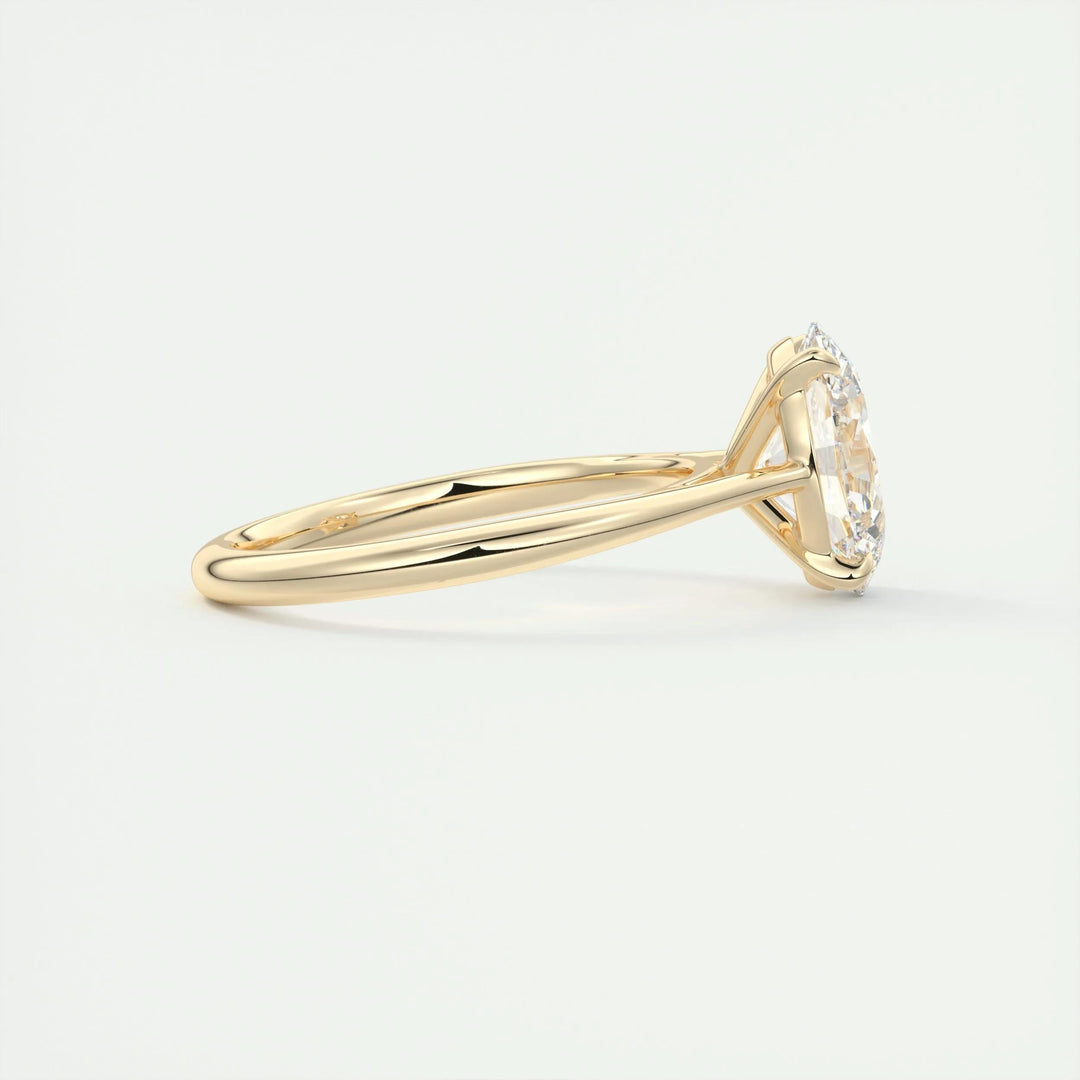 Side angle of oval solitaire diamond engagement ring