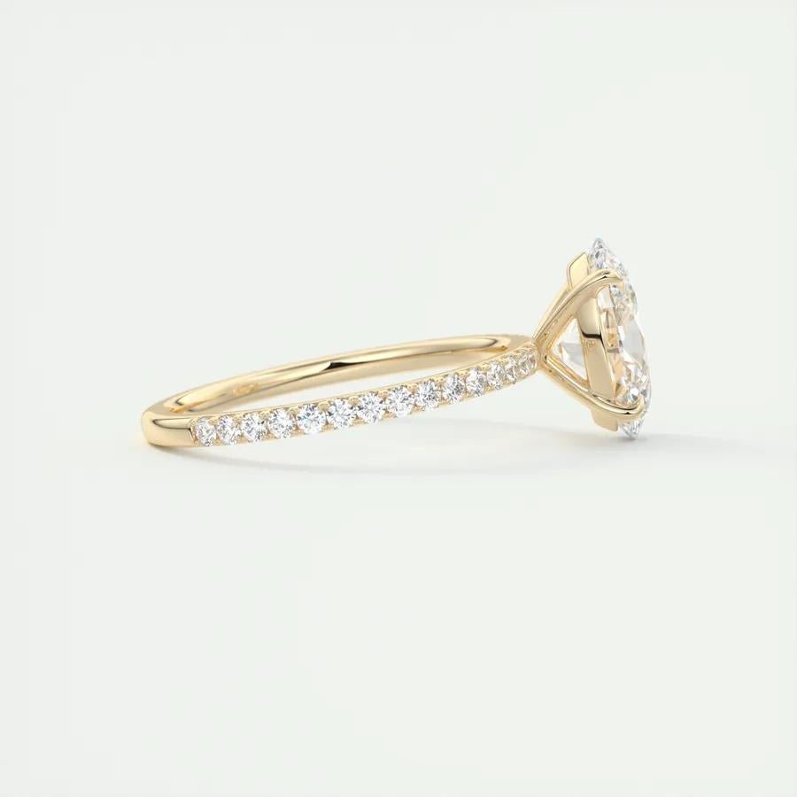 Oval pave engagement ring viewed from the side