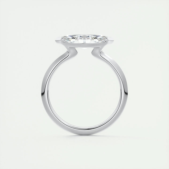 Marquise solitaire diamond ring displayed on jewelry stand