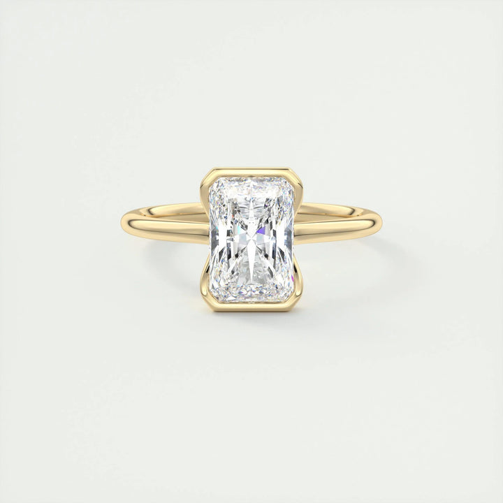 Radiant solitaire engagement ring close-up highlighting diamond sparkle