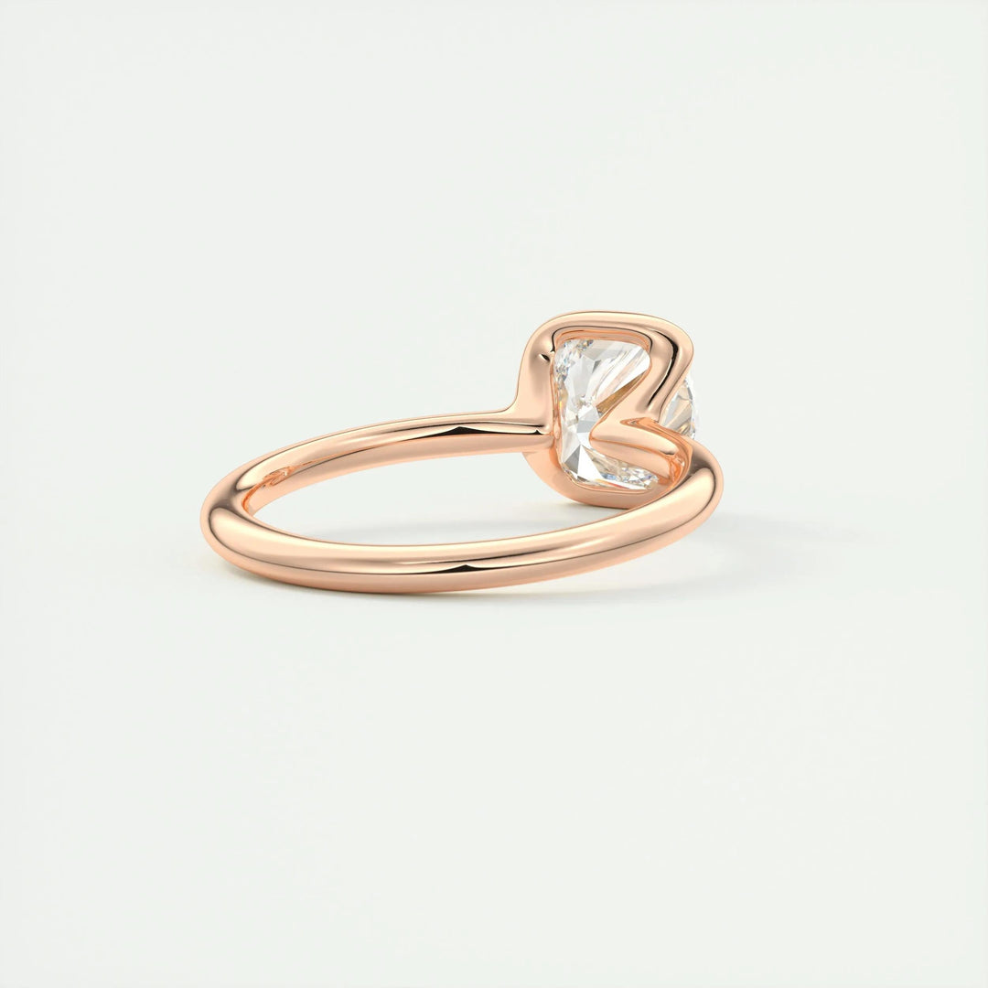 Cushion solitaire lab grown diamond ring side profile in gold setting