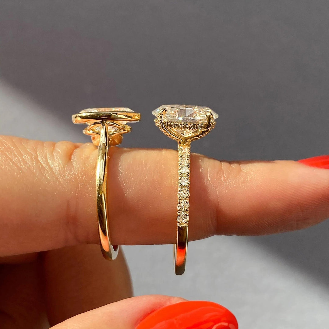 Fine craftsmanship detail on oval bezel engagement ring