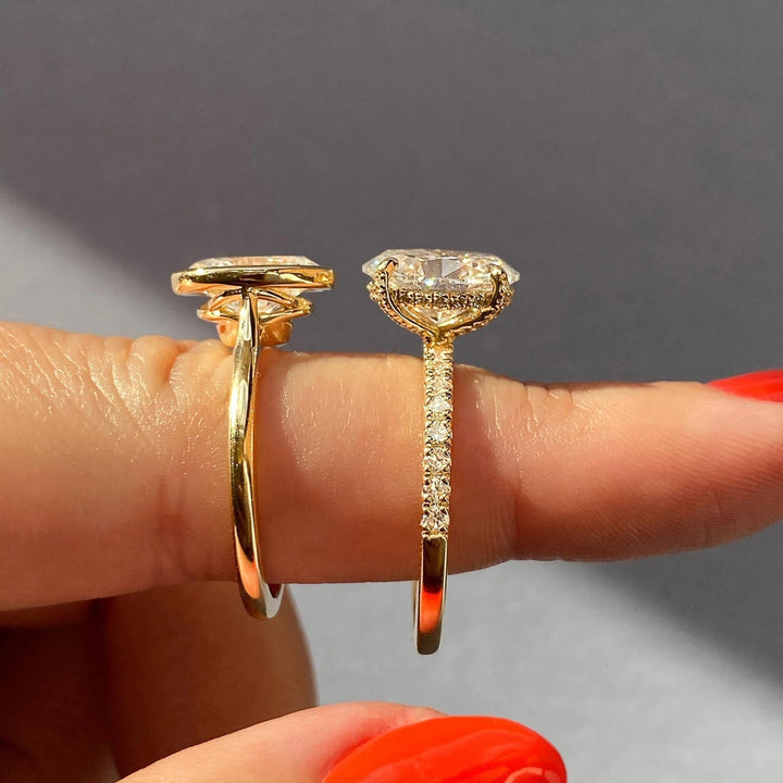 Fine craftsmanship detail on oval bezel engagement ring